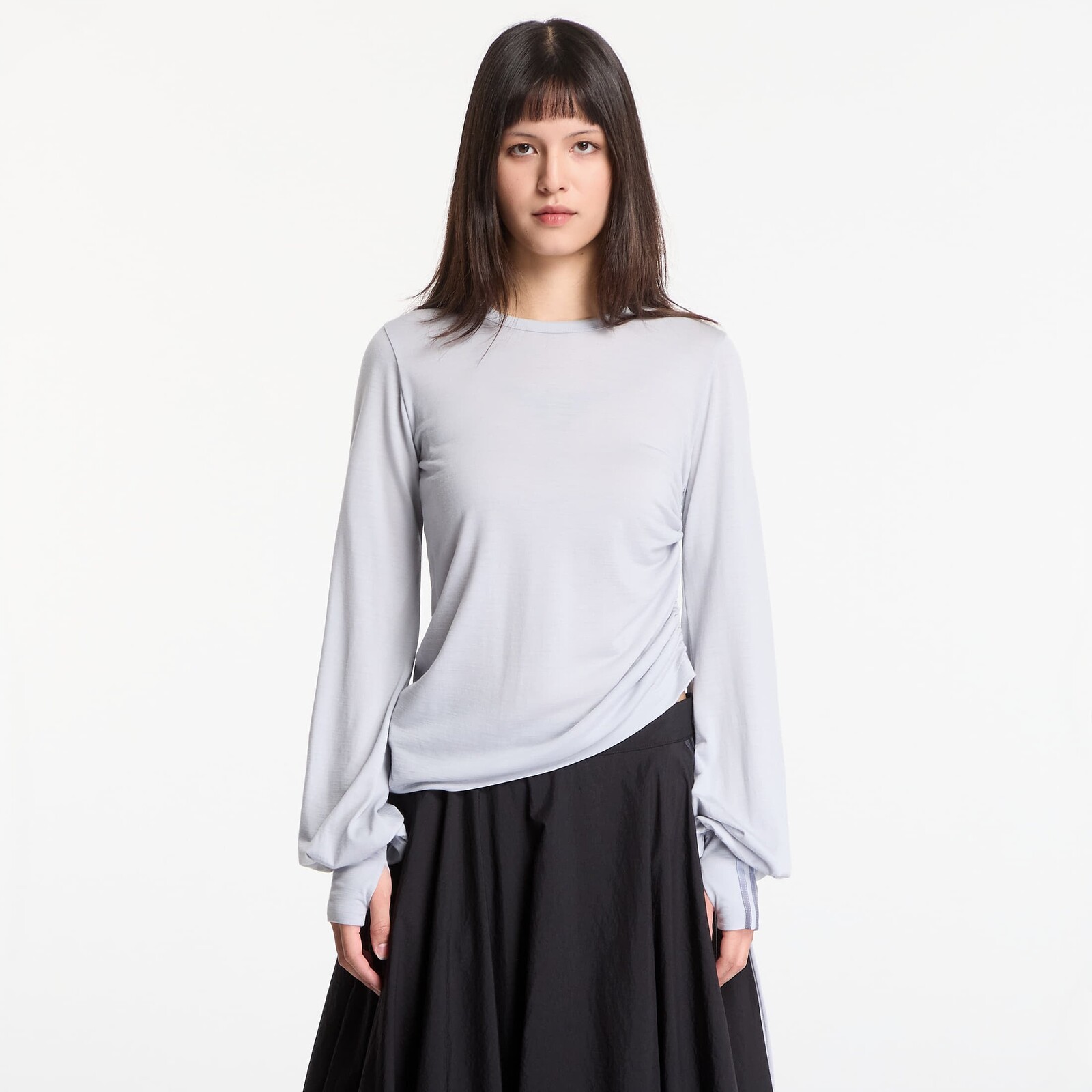 T-shirt Y-3 Wool Cinched Drape Long Sleeve Long-Sleeve Top Lgh Solid Grey L