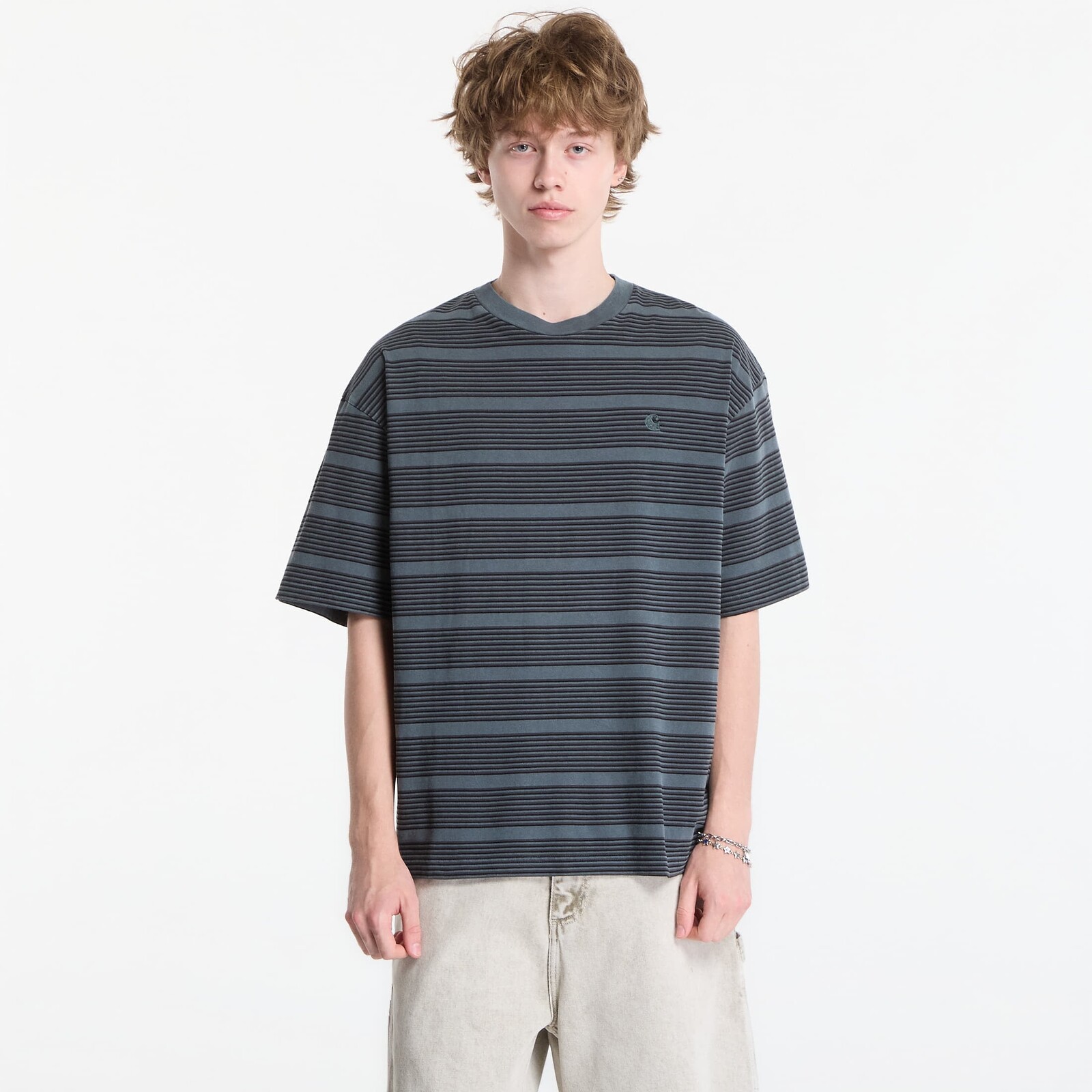 T-shirt Carhartt WIP S/S Hanson T-Shirt UNISEX Hanson Stripe, Kale Green M