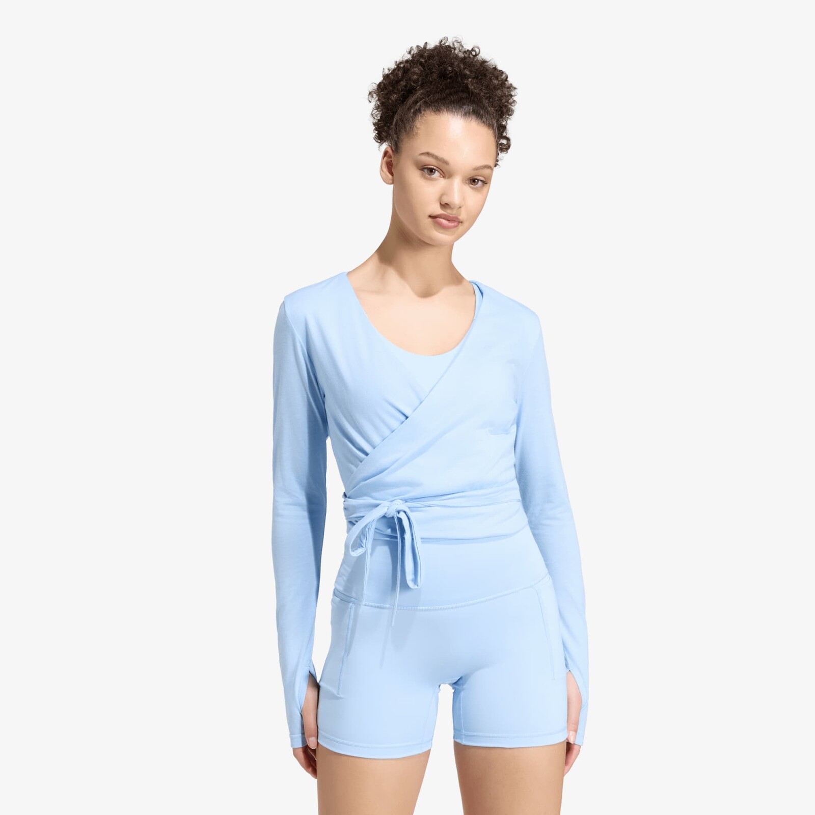 T-shirt adidas 3 Stripes Studio Soft Ballet Wrap Top Glow Blue/ Earth Strata XS