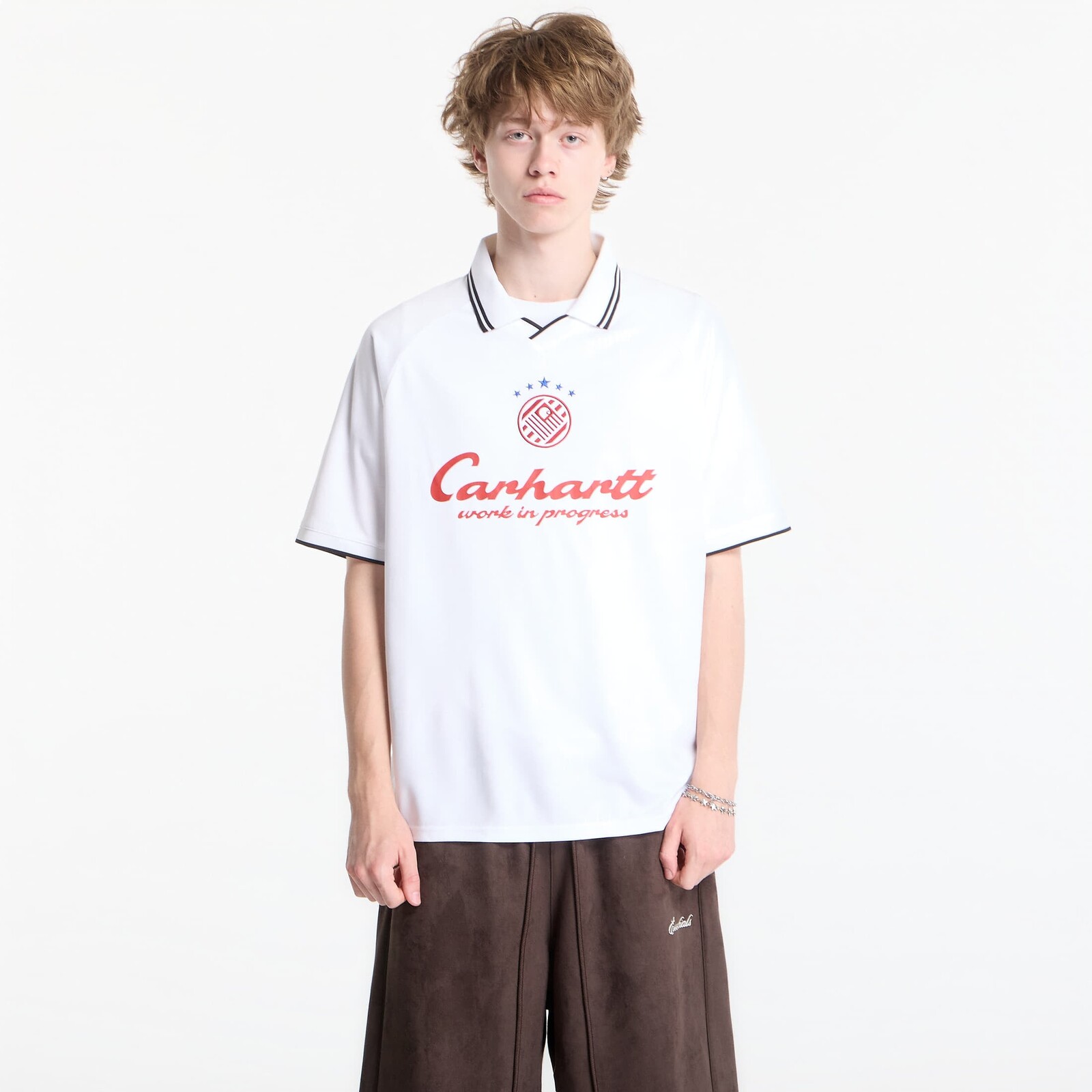 T-shirt Carhartt WIP S/S Terrace Football T-Shirt UNISEX Heart Train Jacquard, White XXL