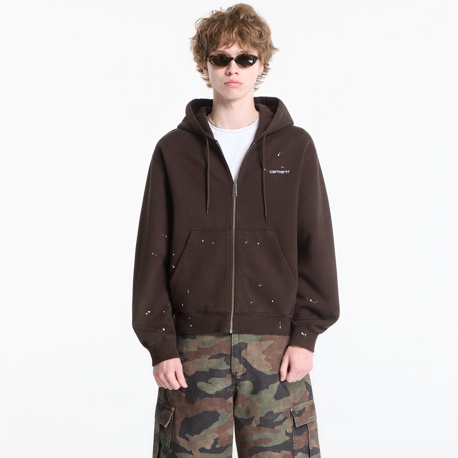 Sweatshirt Carhartt WIP Hooded Painter Jacket UNISEX Tobacco Destroy Wash, Splatter S