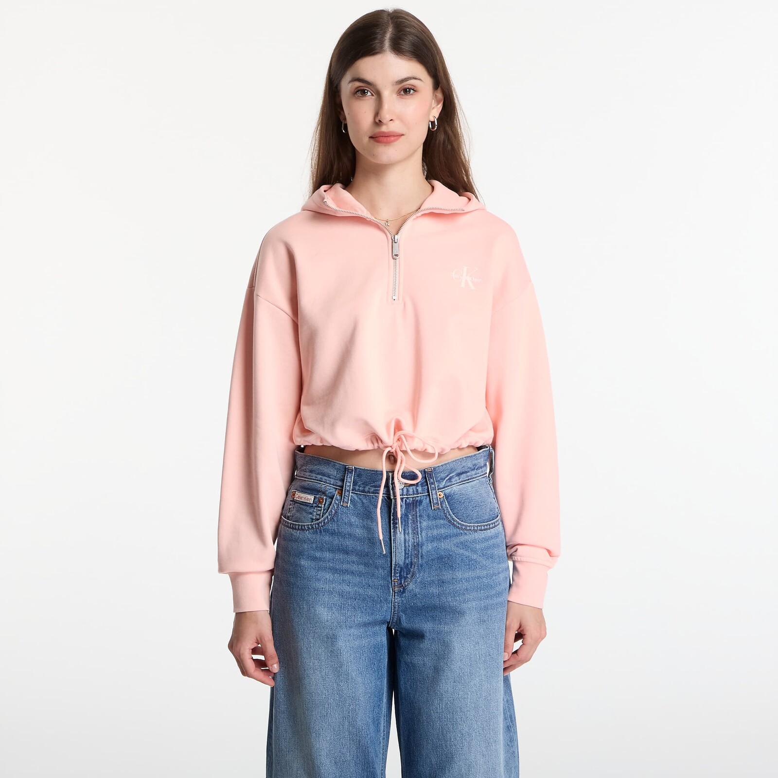 Sweatshirt Calvin Klein Jeans Ls Monologo Terry Cropped Tie Hoodie Peachy Day XS