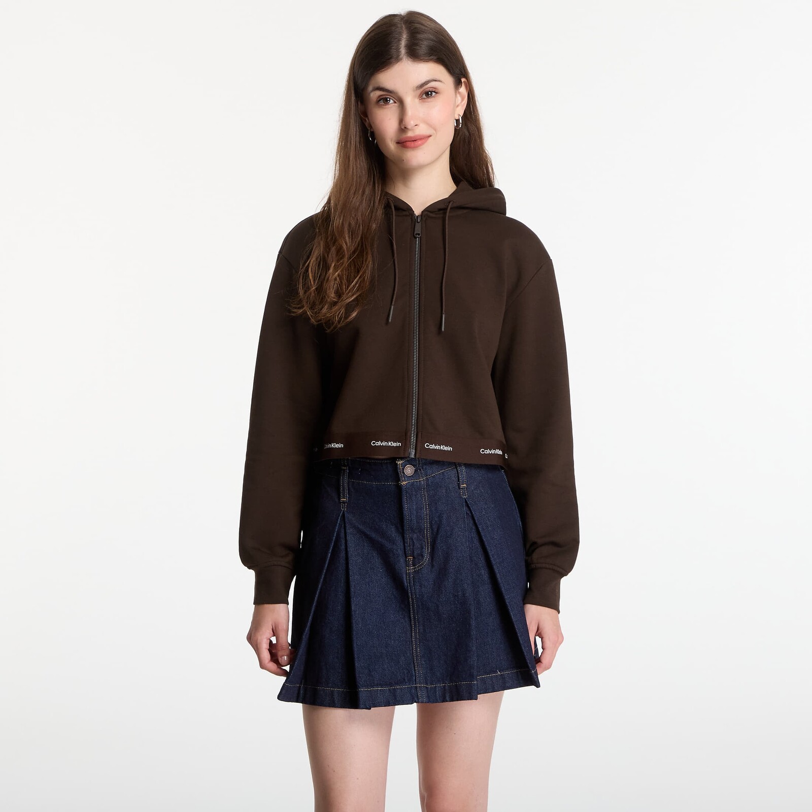 Sweatshirt Calvin Klein Jeans Ls Terry Logo Waist Cropped Fz Hoodie Dark Coffee M
