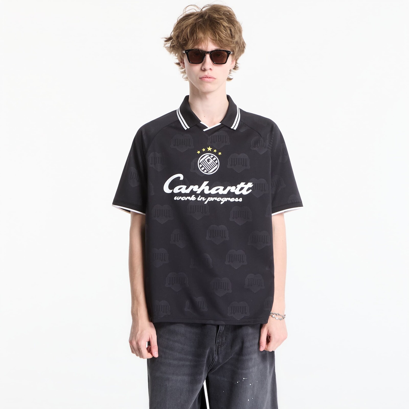 T-shirt Carhartt WIP S/S Terrace Football T-Shirt UNISEX Heart Train Jacquard, Black XL