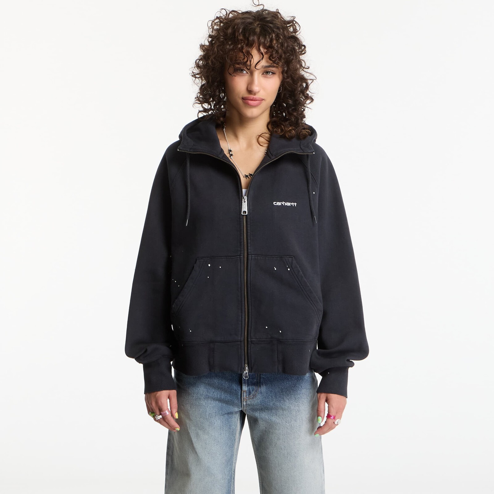 Sweatshirt Carhartt WIP W' Hooded Painter Jacket Black Destroy Wash, Splatter L