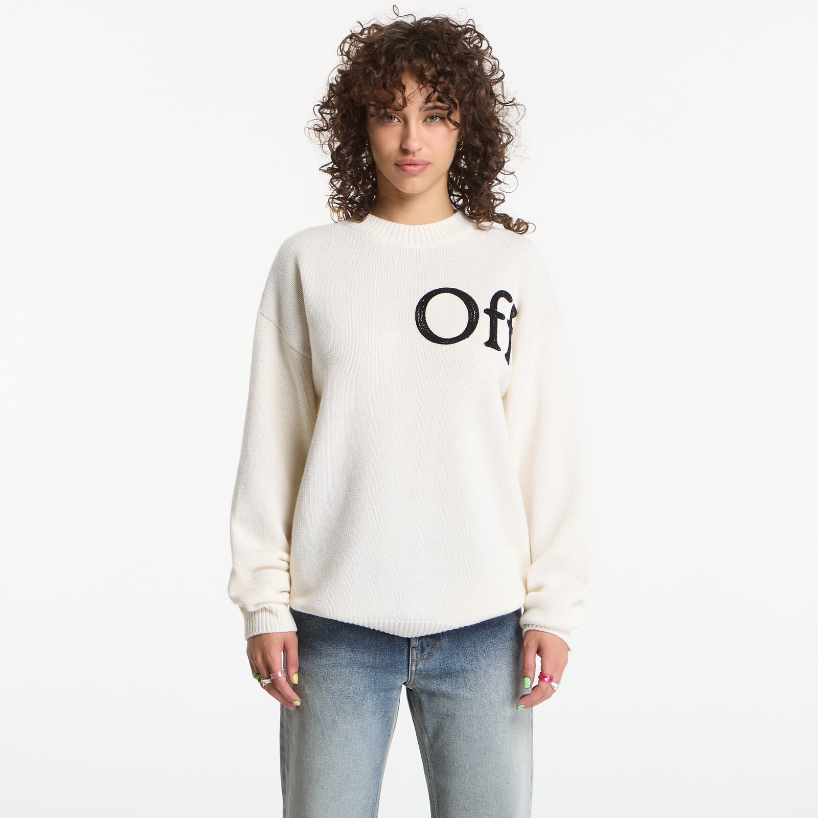 Sweater Off-White Bookish Shared Knit Crew UNISEX Ivory Black L