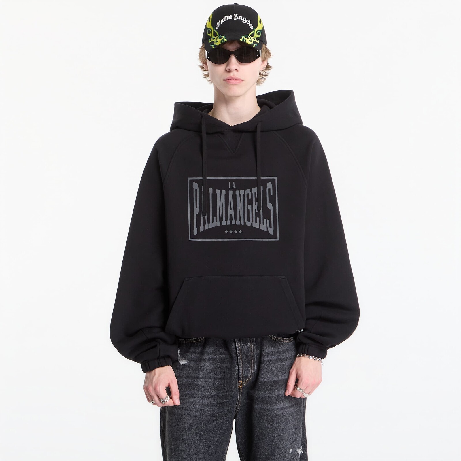 Sweatshirt Palm Angels Vintage Box Logo Loose Hoodie Black/ Grey L