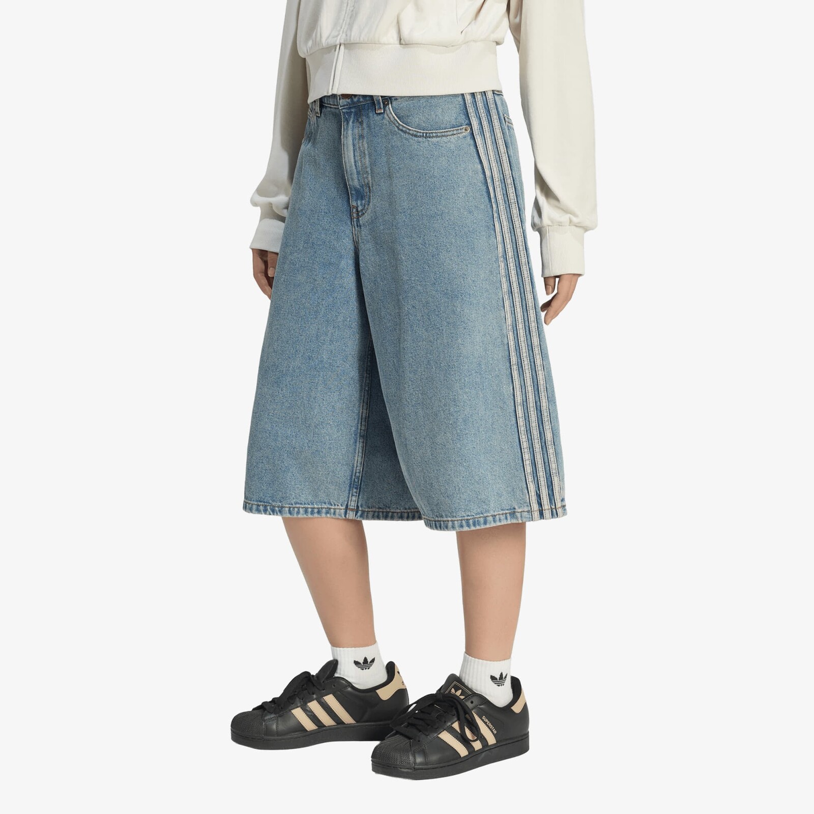 adidas Mid Rise Denim Jorts Worn Blue Denim 0