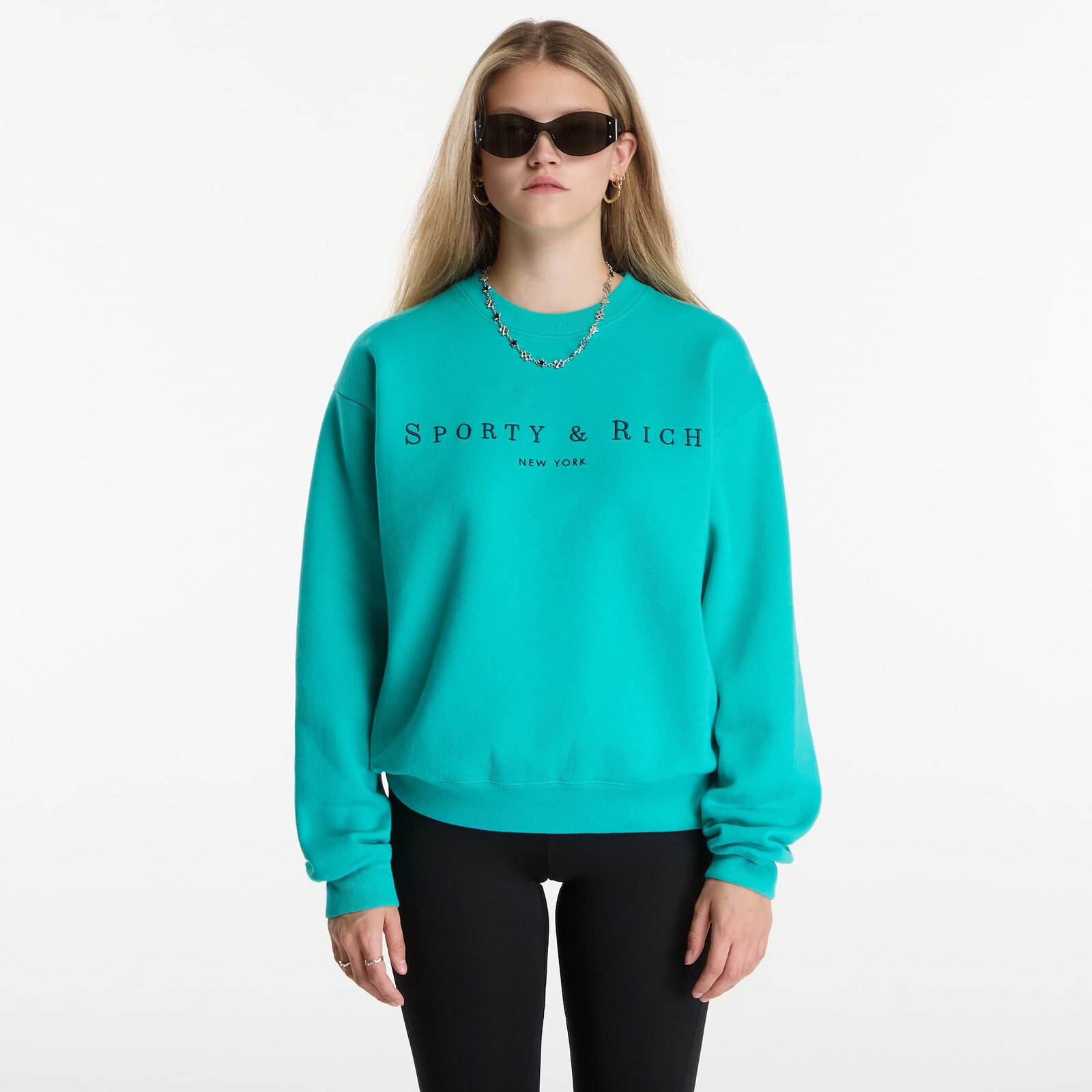 Sweatshirt Sporty & Rich Title Embroidered Crewneck UNISEX Amalfi Green XL