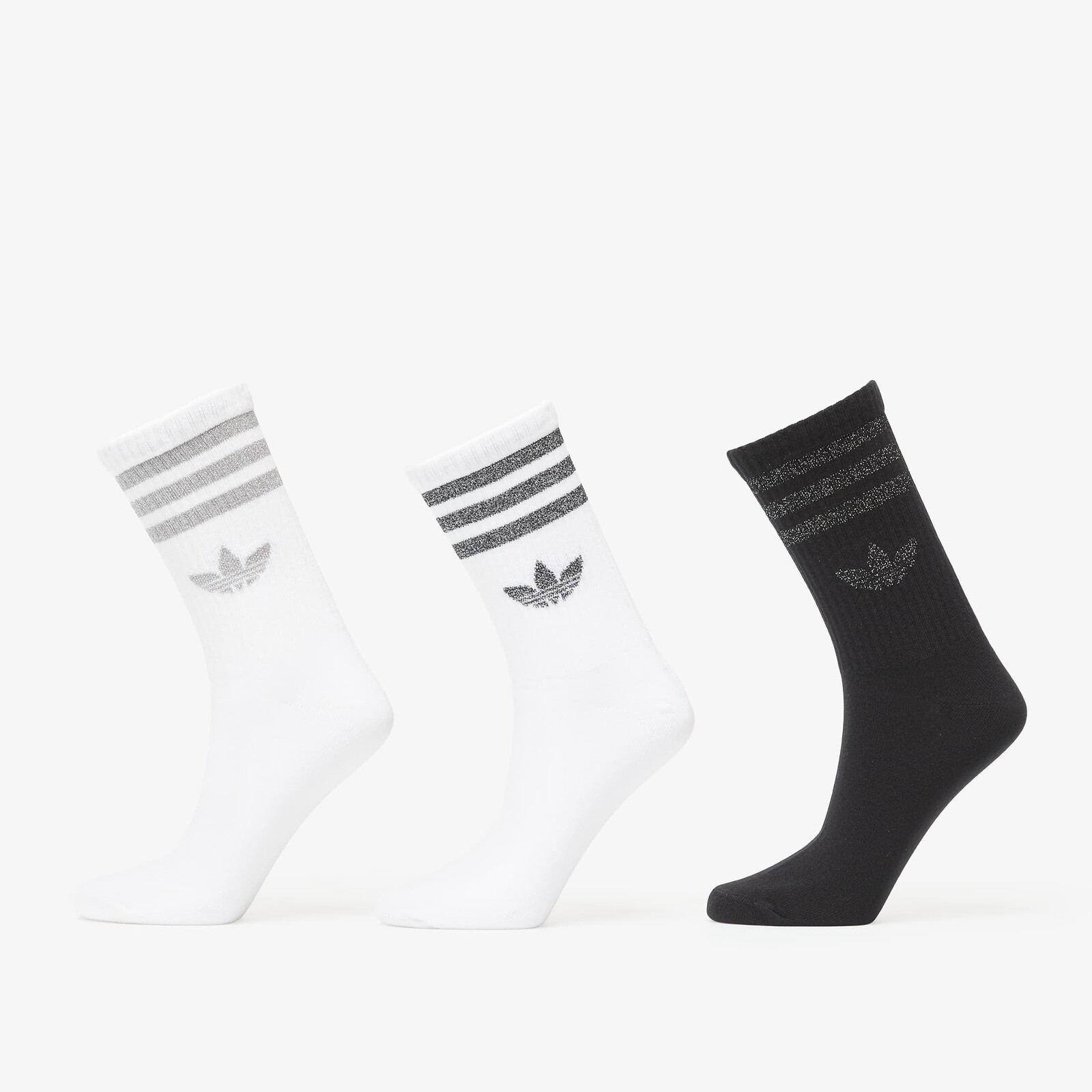 adidas 3 Stripes Glitter Crew Socks 3-Pack White/ Silver Met./ Black S