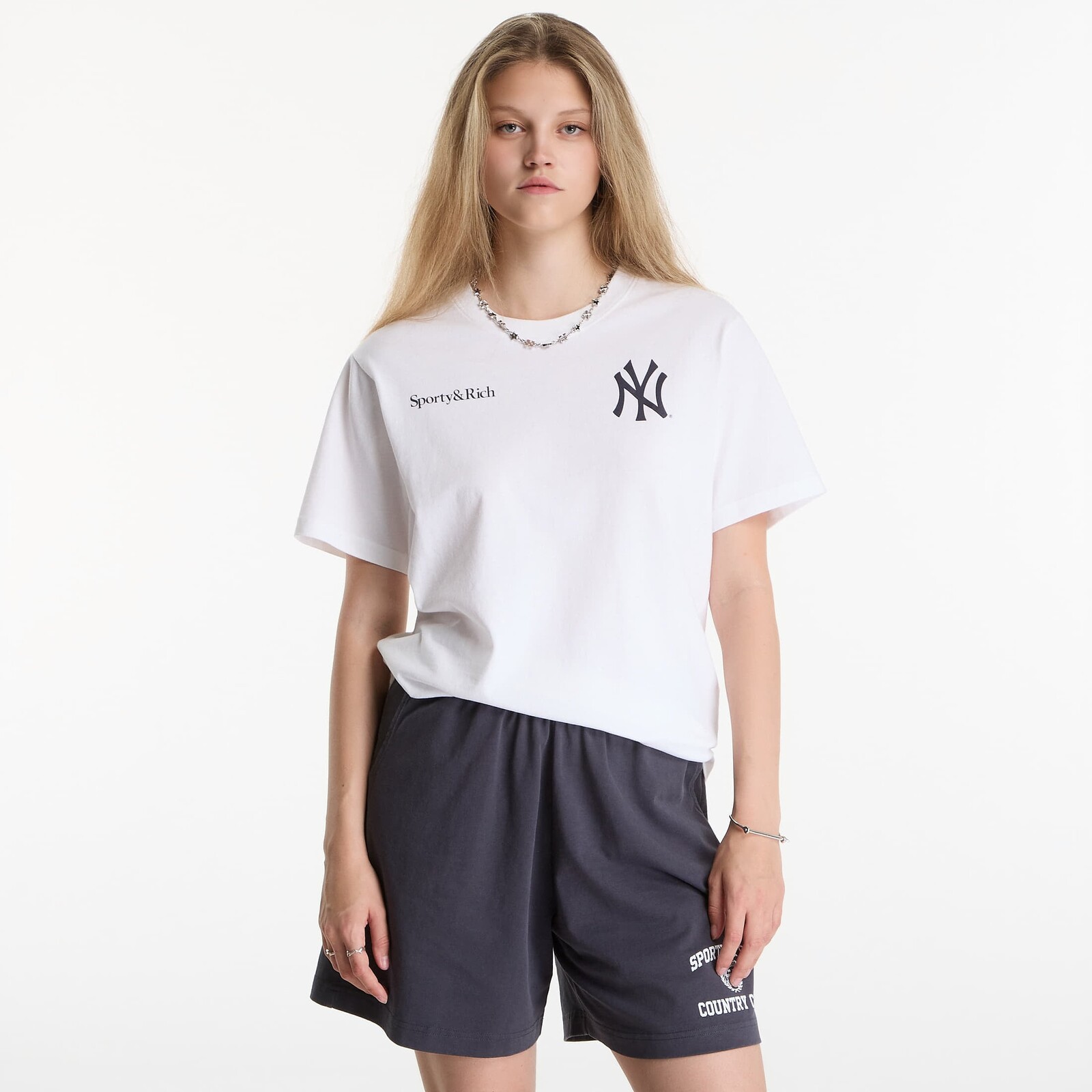 T-shirt Sporty & Rich Yankees Arch Tshirt UNISEX White/ Dark Navy XS