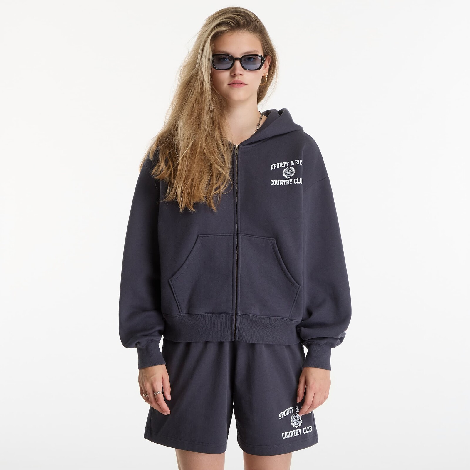 Sweatshirt Sporty & Rich Varsity Crest Zip Hoodie UNISEX Carbon S