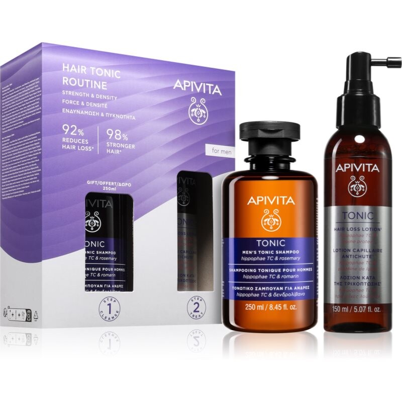 Apivita Tonic Men's Routine set against hair loss