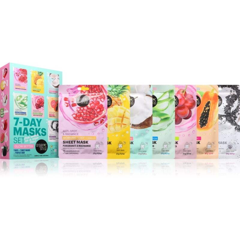 Organic Shop 7-Day Masks Set Glow Better sheet mask set