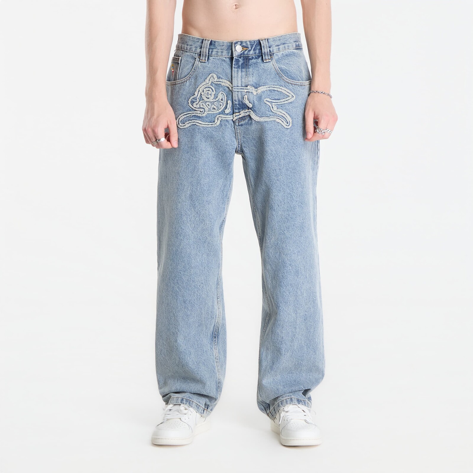 Pants Billionaire Boys Club Icecream Applique Running Dog Double Scoop Denim Pants Light Wash Blue 34