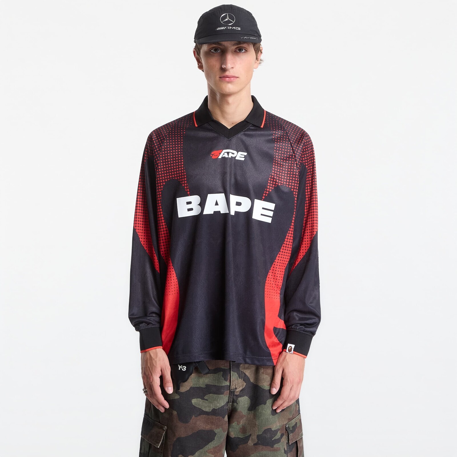 A Bathing Ape Ape Flame Monogram Jacquard Logo Relaxed Fit Football Jersey UNISEX Black XL