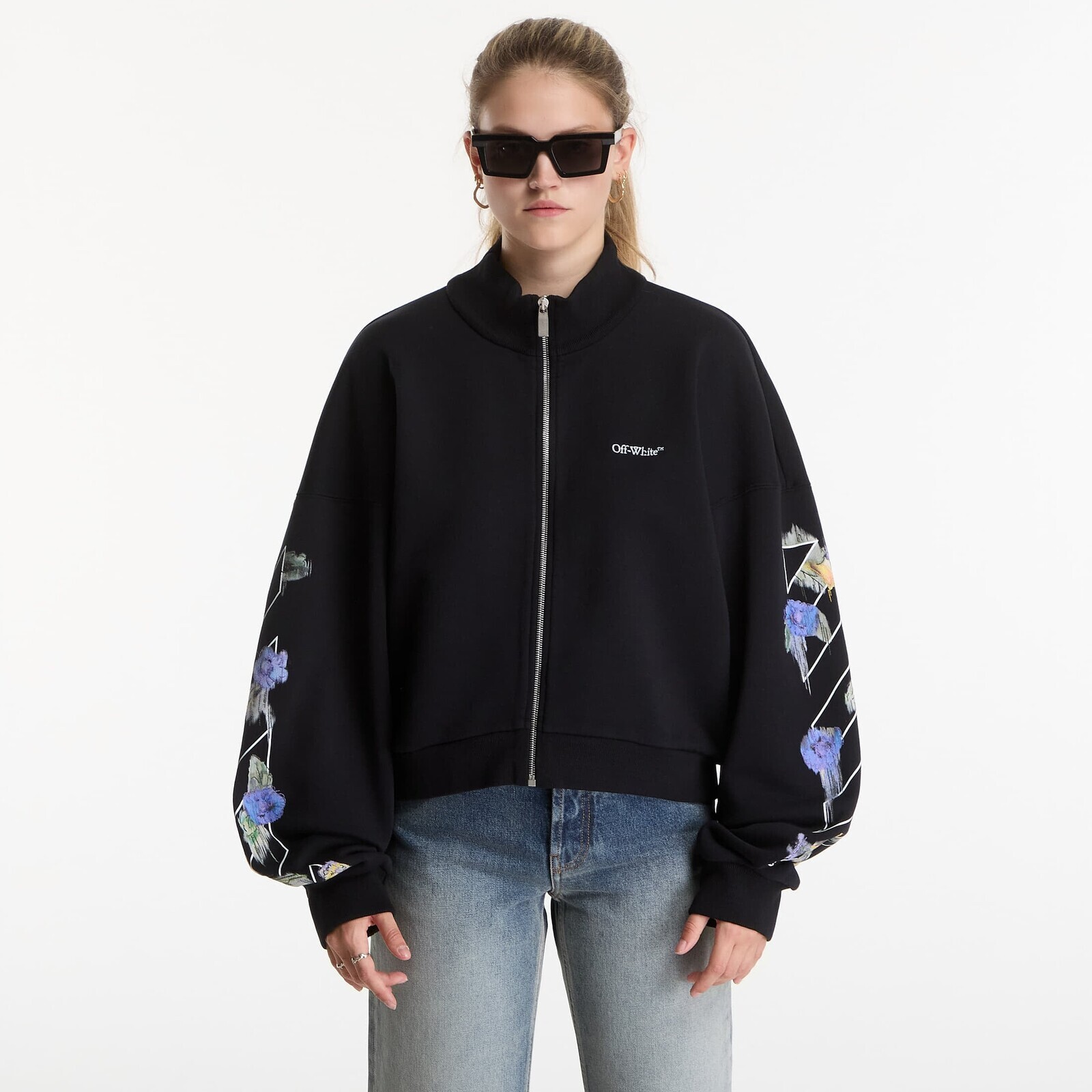 Sweatshirt Off-White Emb Arrow Out Flower Reg Zipup Black Balsam Green L