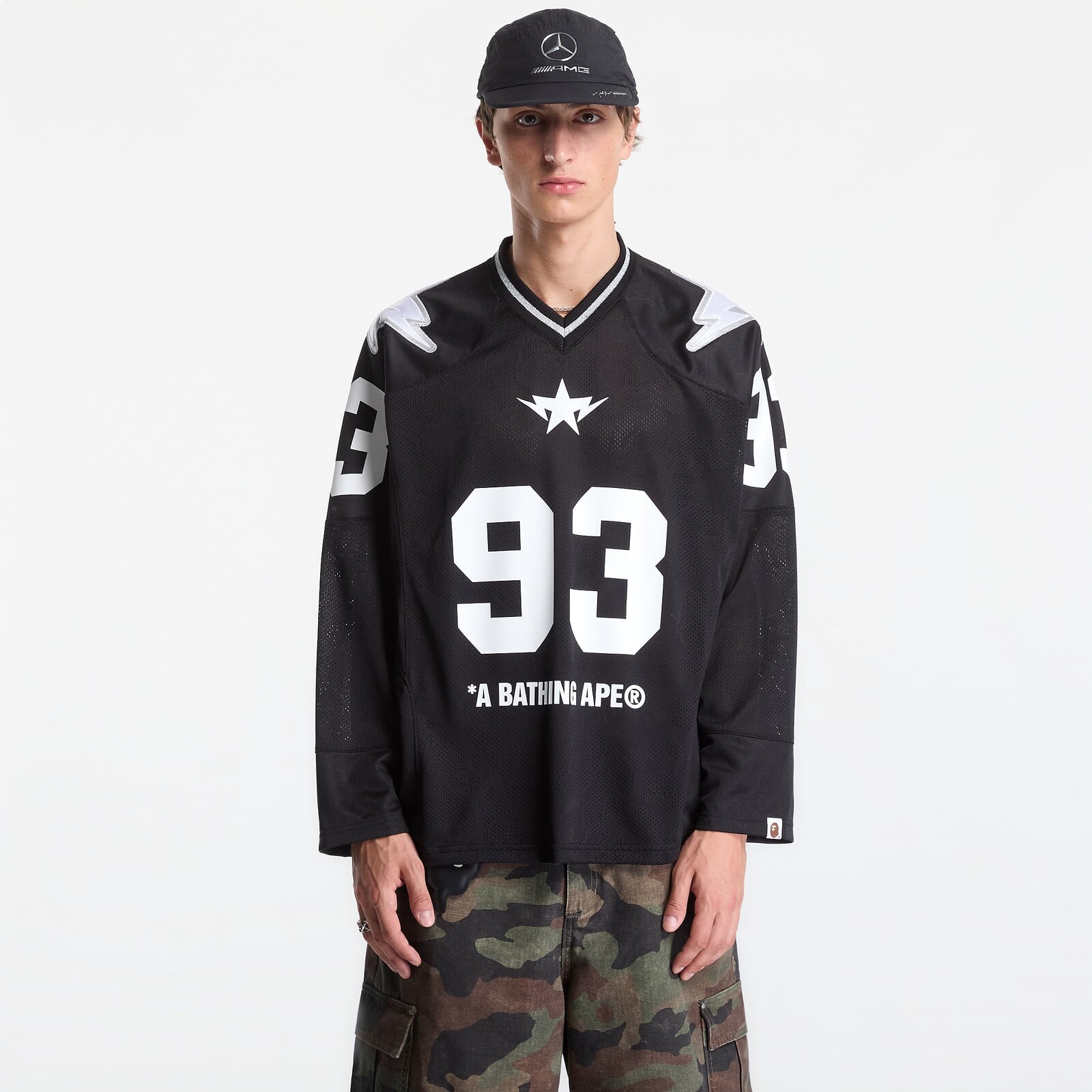 A Bathing Ape Line Camo Multi Logo Cropped Fit Football Jersey UNISEX Black M