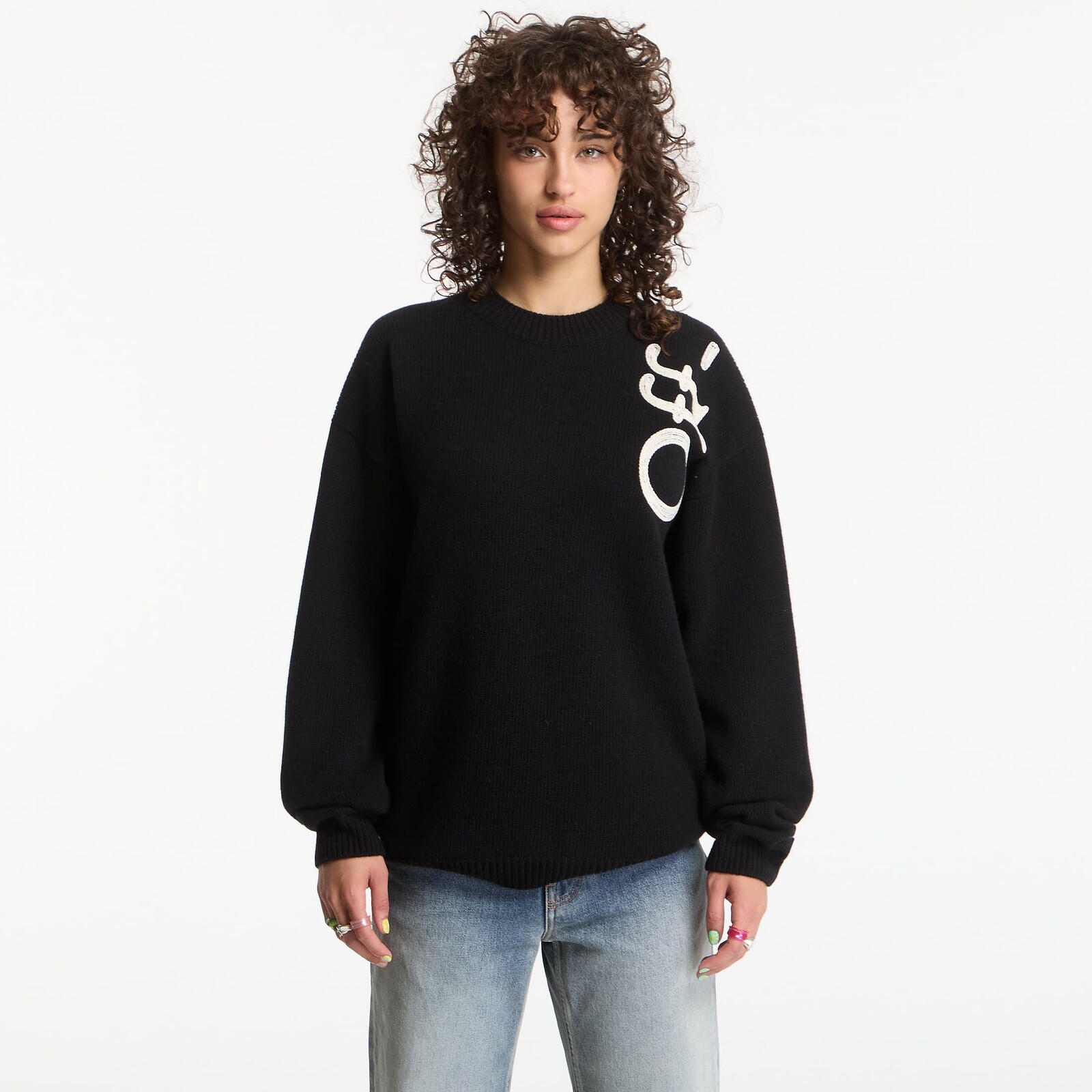 Sweater Off-White Vertical Bookish Knit Crew UNISEX Black Ivory M