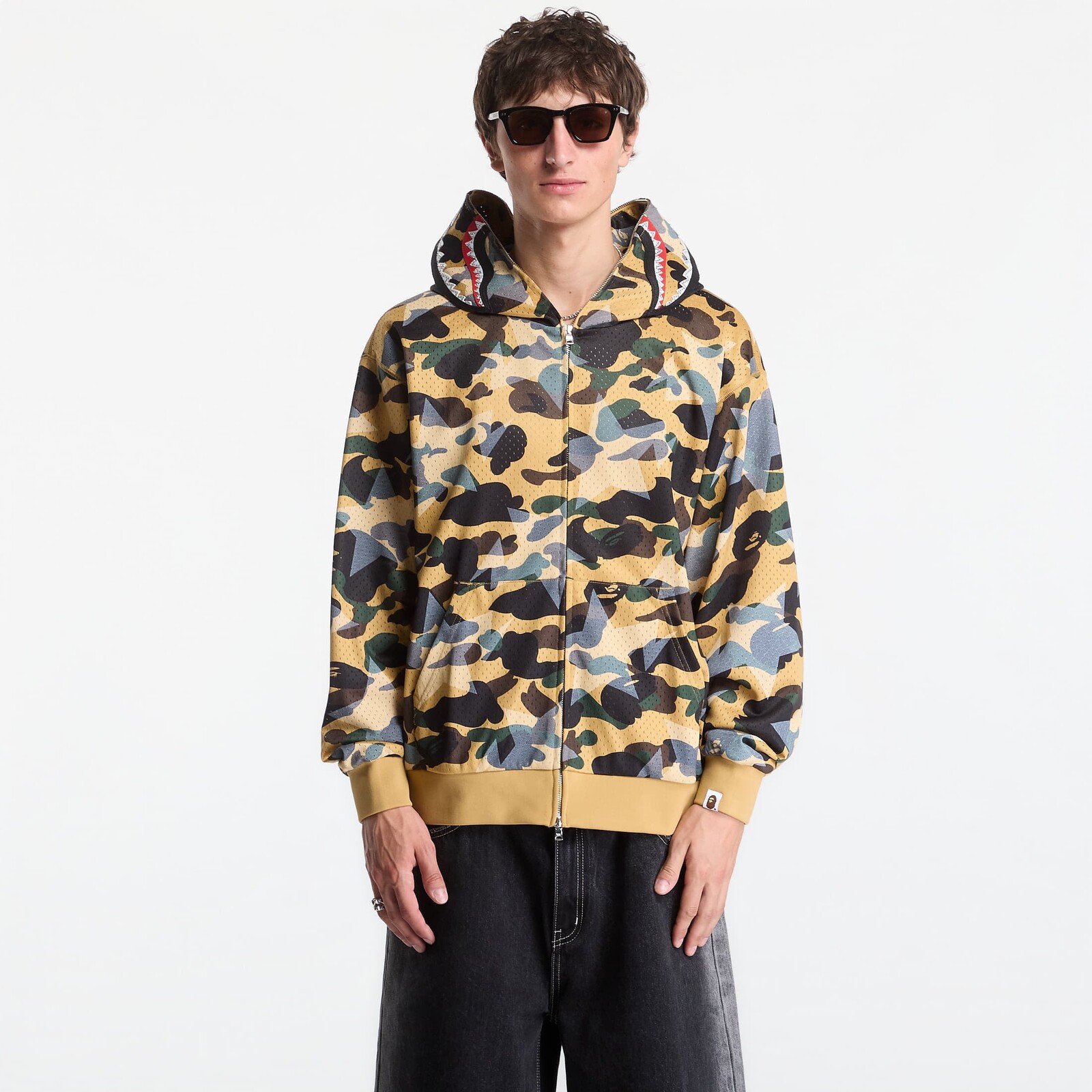 Sweatshirt A Bathing Ape Sta Over Print 1st Camo Mesh Shark Cropped Fit Full Zip Hoodie UNISEX Yellow L