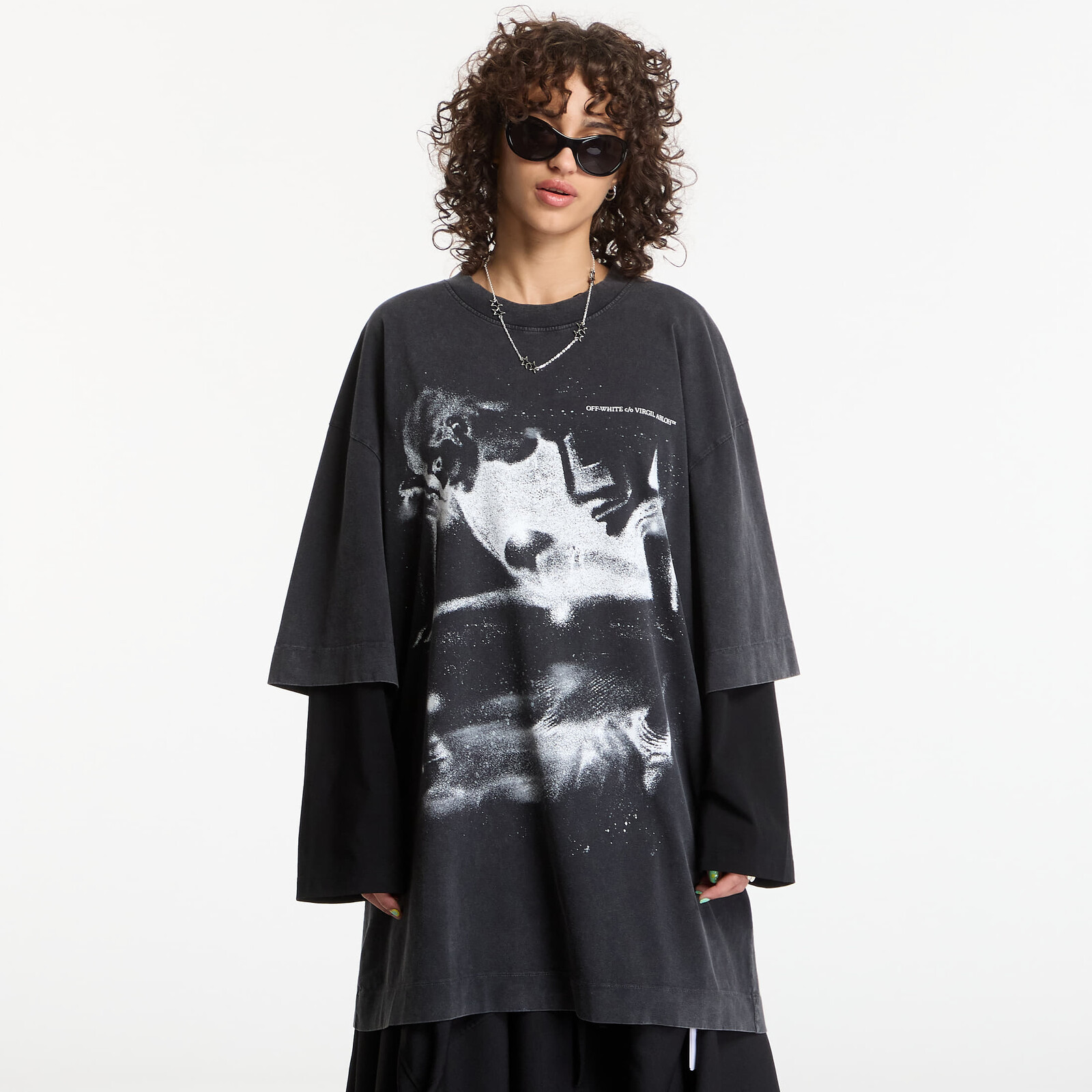 Off-White Dreaming Narciso T-Shirt Dress Fade Out Black White M