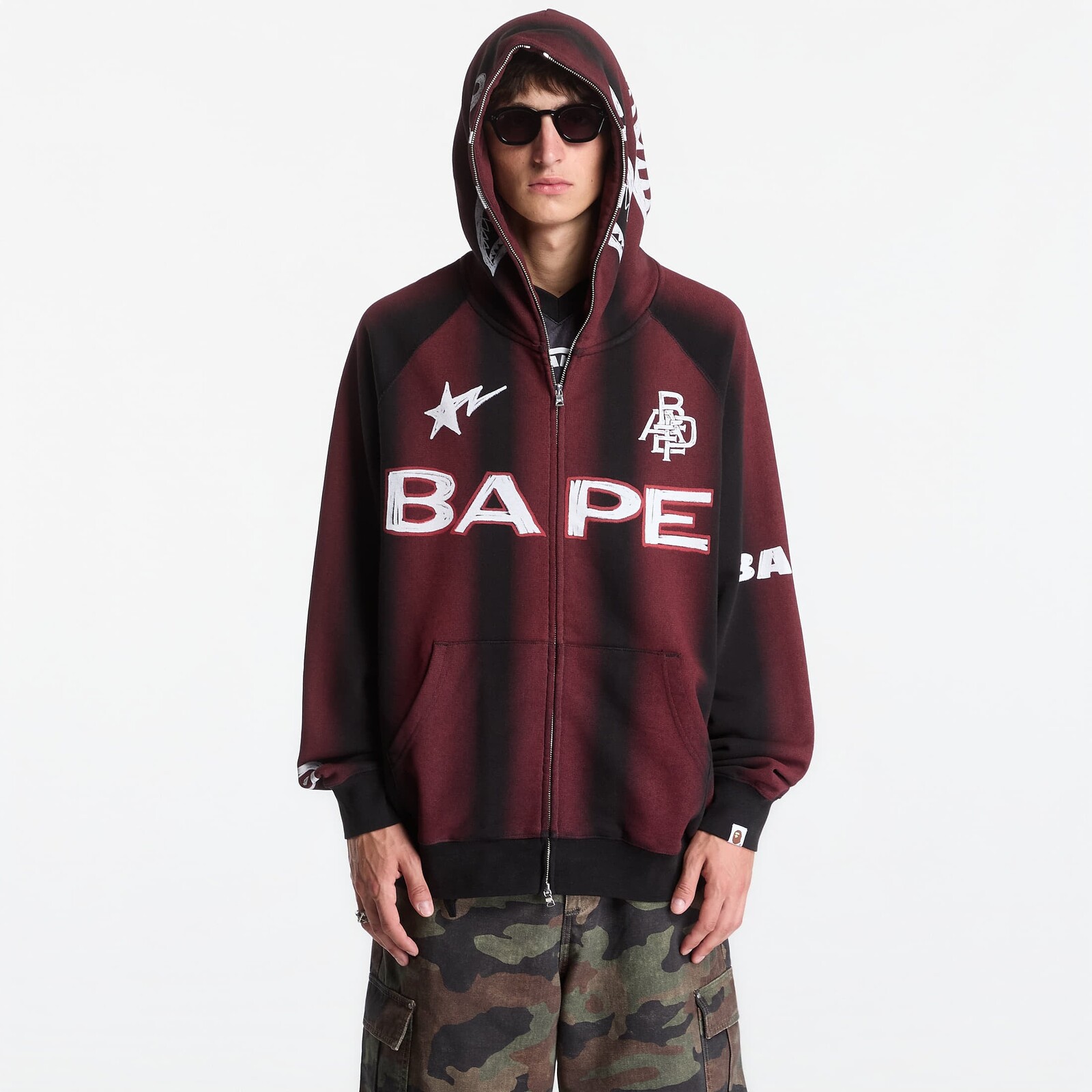 Sweatshirt A Bathing Ape Hand Draw Football Shark Relaxed Fit Full Zip Hoodie UNISEX Black L