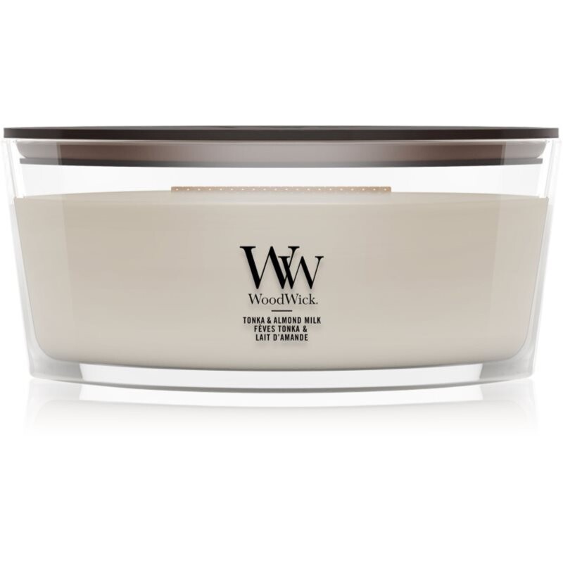 Woodwick Tonka & Almond Milk scented candle with wooden wick 453.6 g