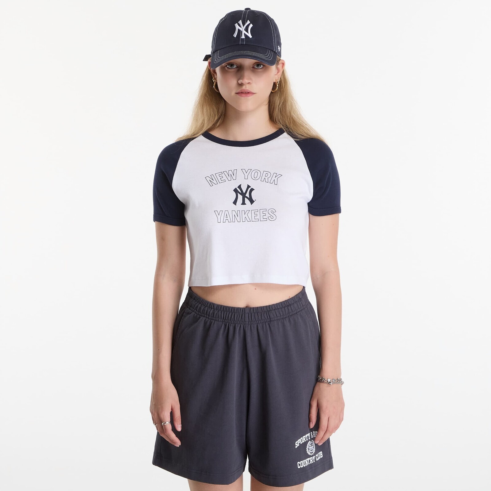 T-shirt Sporty & Rich Yankees Arch Baby Baseball Tee White/ Dark Navy XS