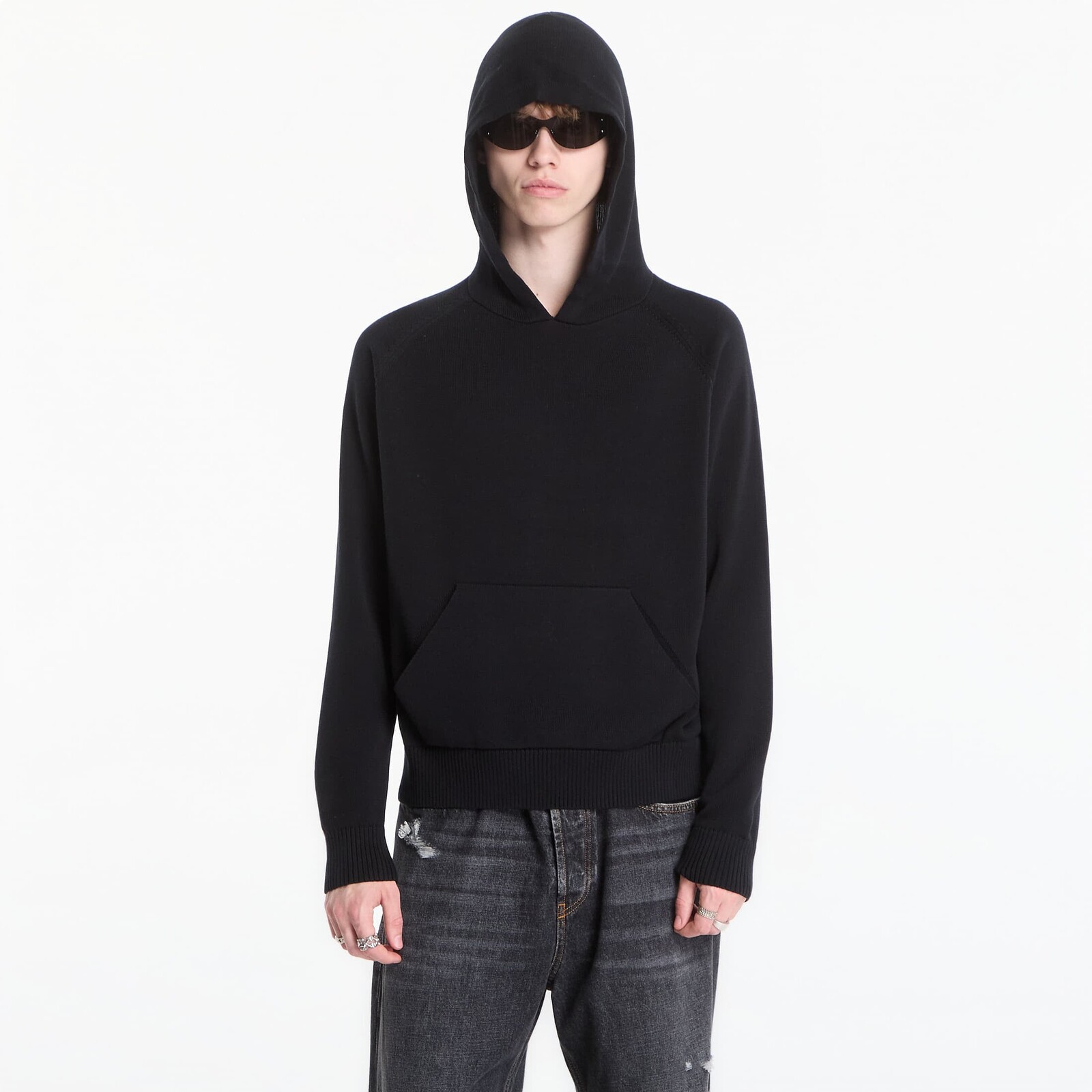 Sweater Palm Angels Curved Logo Regular Knit Hoodie Black/ Off White M