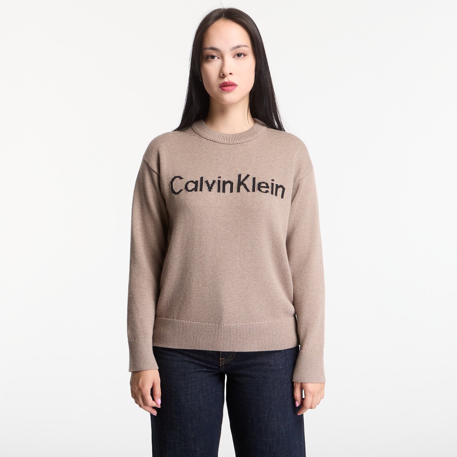 Sweater Calvin Klein Jeans Contrast Logo Ls Sweater Shiitake Melange M