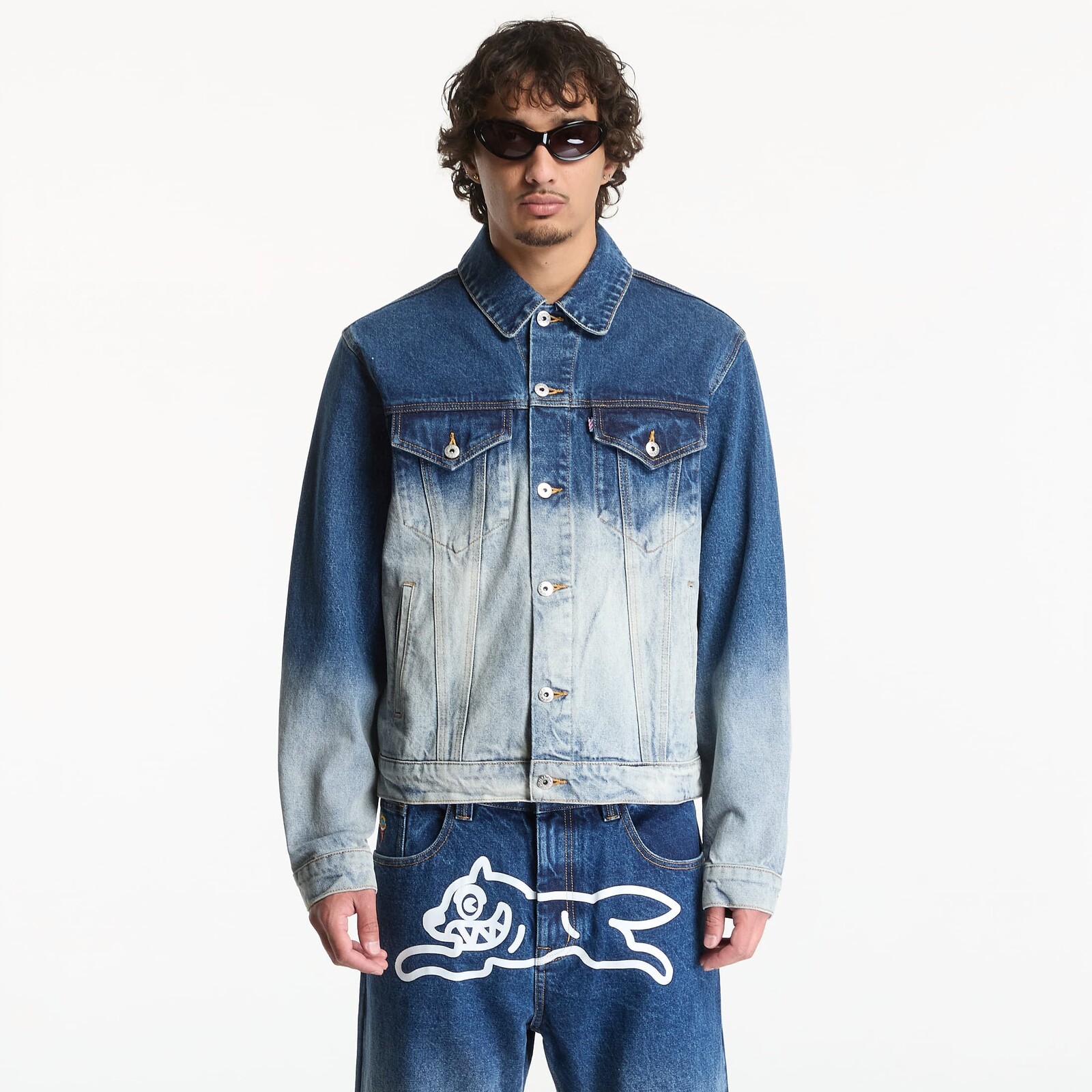 Jacket Billionaire Boys Club Icecream Fade Out Running Dog Denim Trucker Jacket Mid Wash Blue M