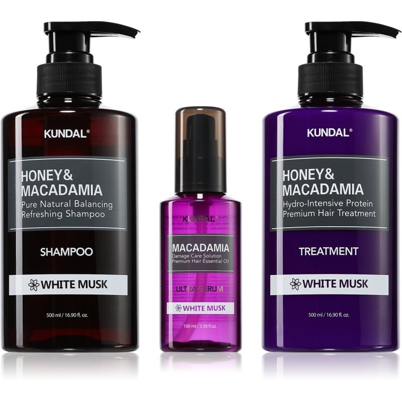 KUNDAL Honey & Macadamia White Musk set for dry and damaged hair