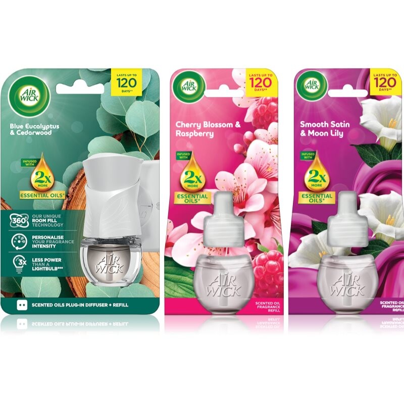 Air Wick Cherry Blossom & Rasberry Blue Eucalyptus & Cedarwood Essential Oils Smooth Satin & Moon Li air freshener