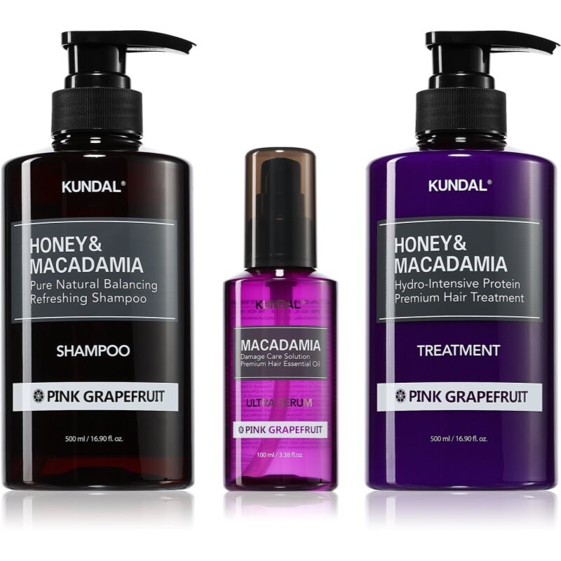 KUNDAL Honey & Macadamia Pink Grapefruit set for dry and damaged hair