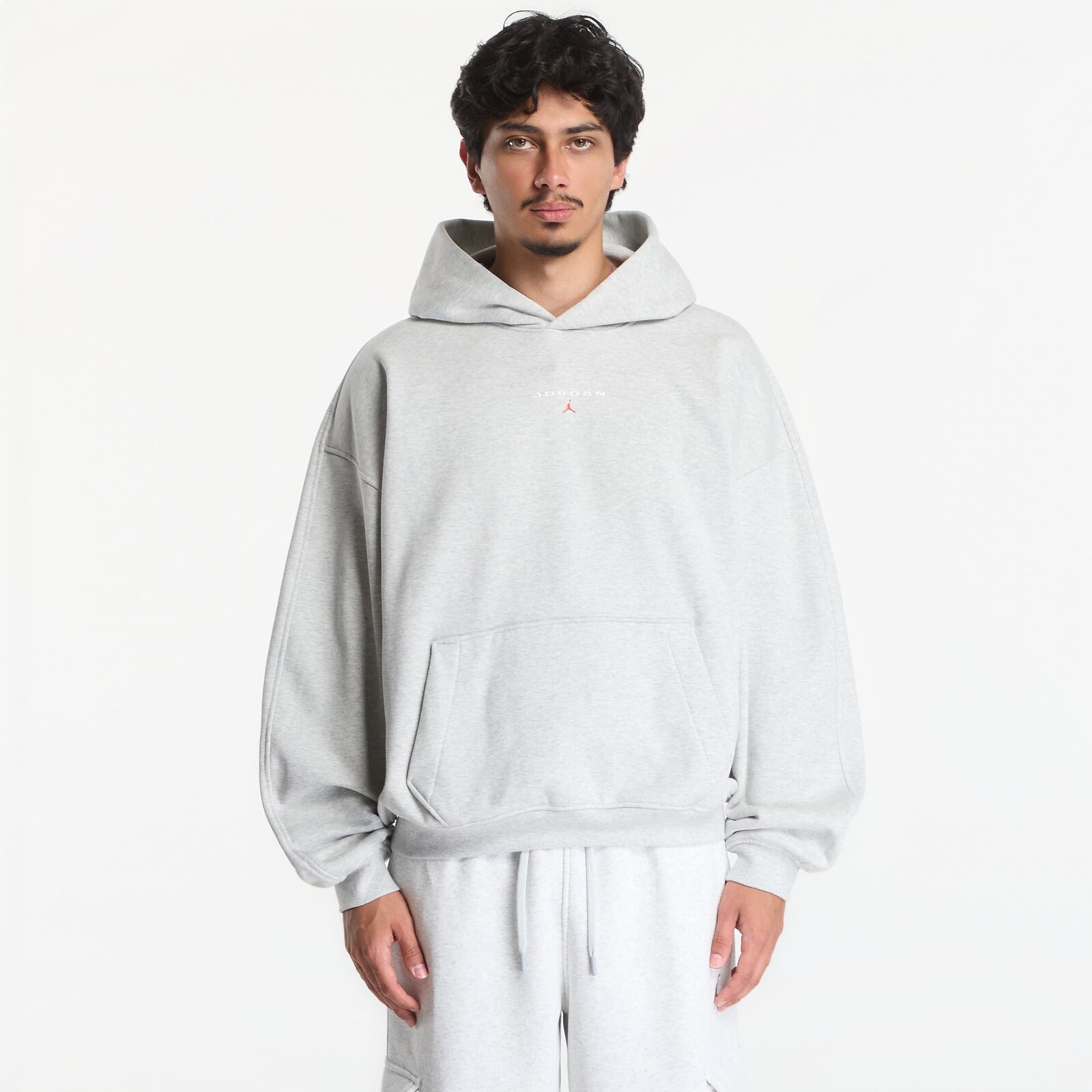 Sweatshirt Jordan Flight Fleece Men's Oversized Pullover Hoodie Grey Heather L