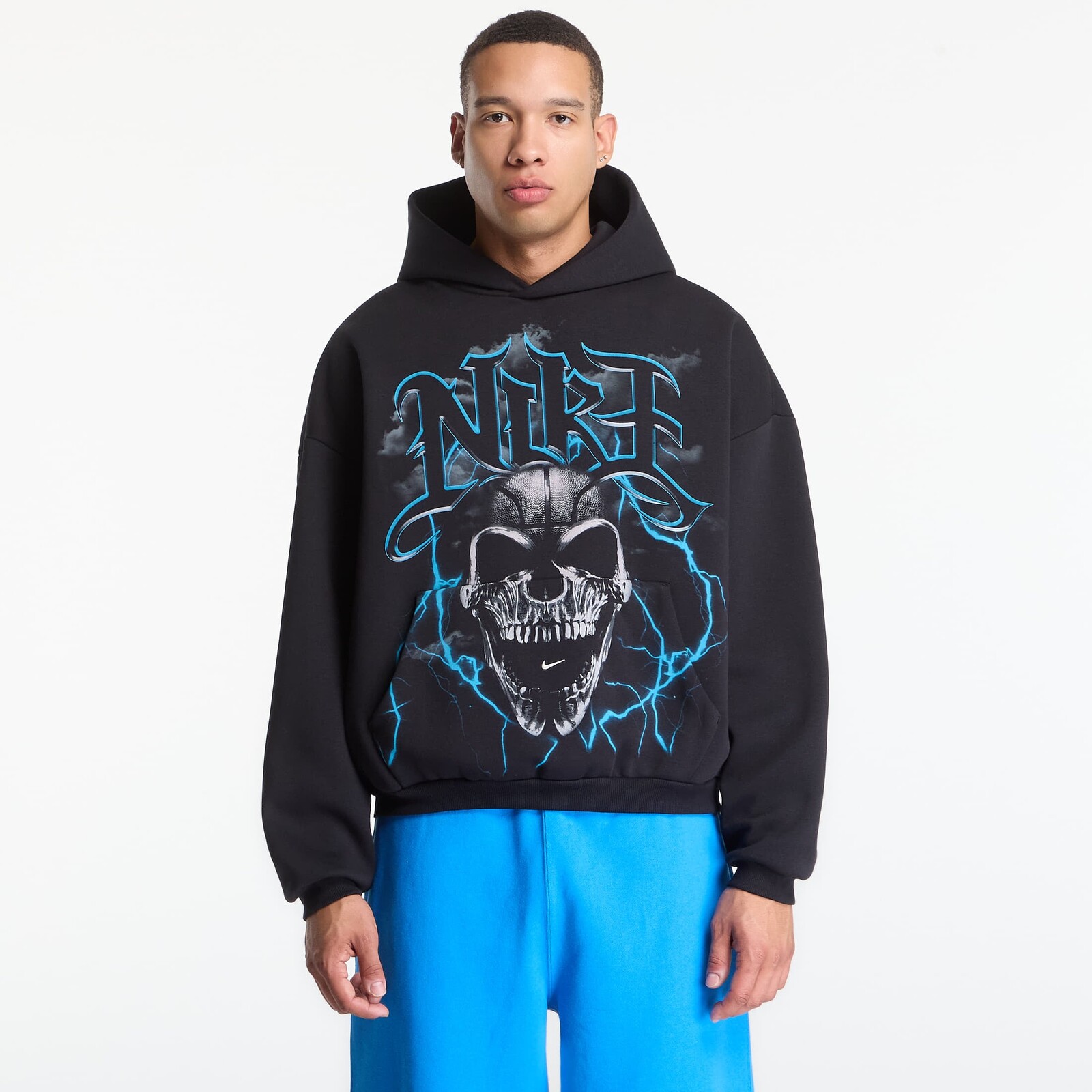 Sweatshirt Nike Standard Issue Men's Brushed Pullover Basketball Hoodie Black/ Lt Current Blue/ Pale Ivory L