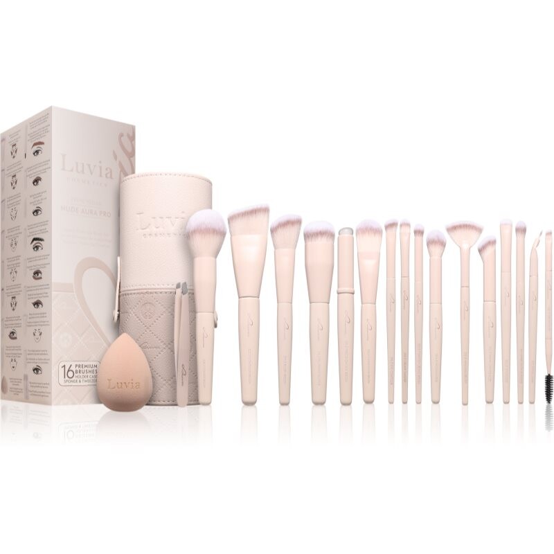 Luvia Cosmetics Nude Aura Pro makeup brush set with a pouch