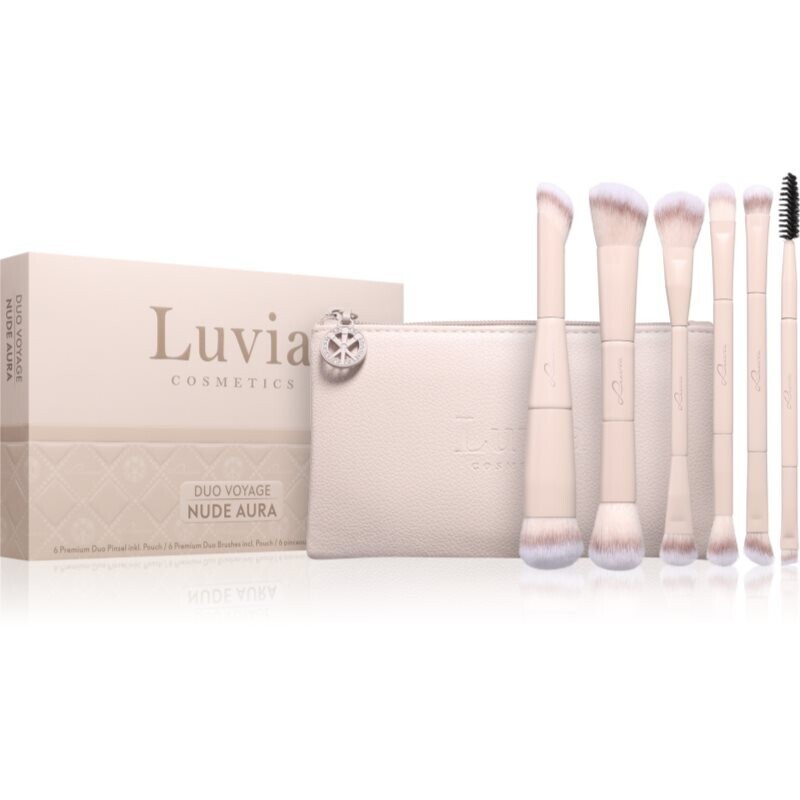 Luvia Cosmetics Duo Voyage makeup brush set with a pouch Nude Aura