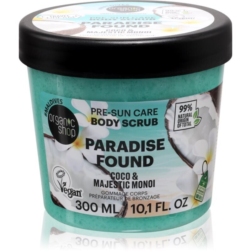 Organic Shop Paradise Found Coco & Majestic Monoi body scrub for beautiful tan and healthy skin 300 ml