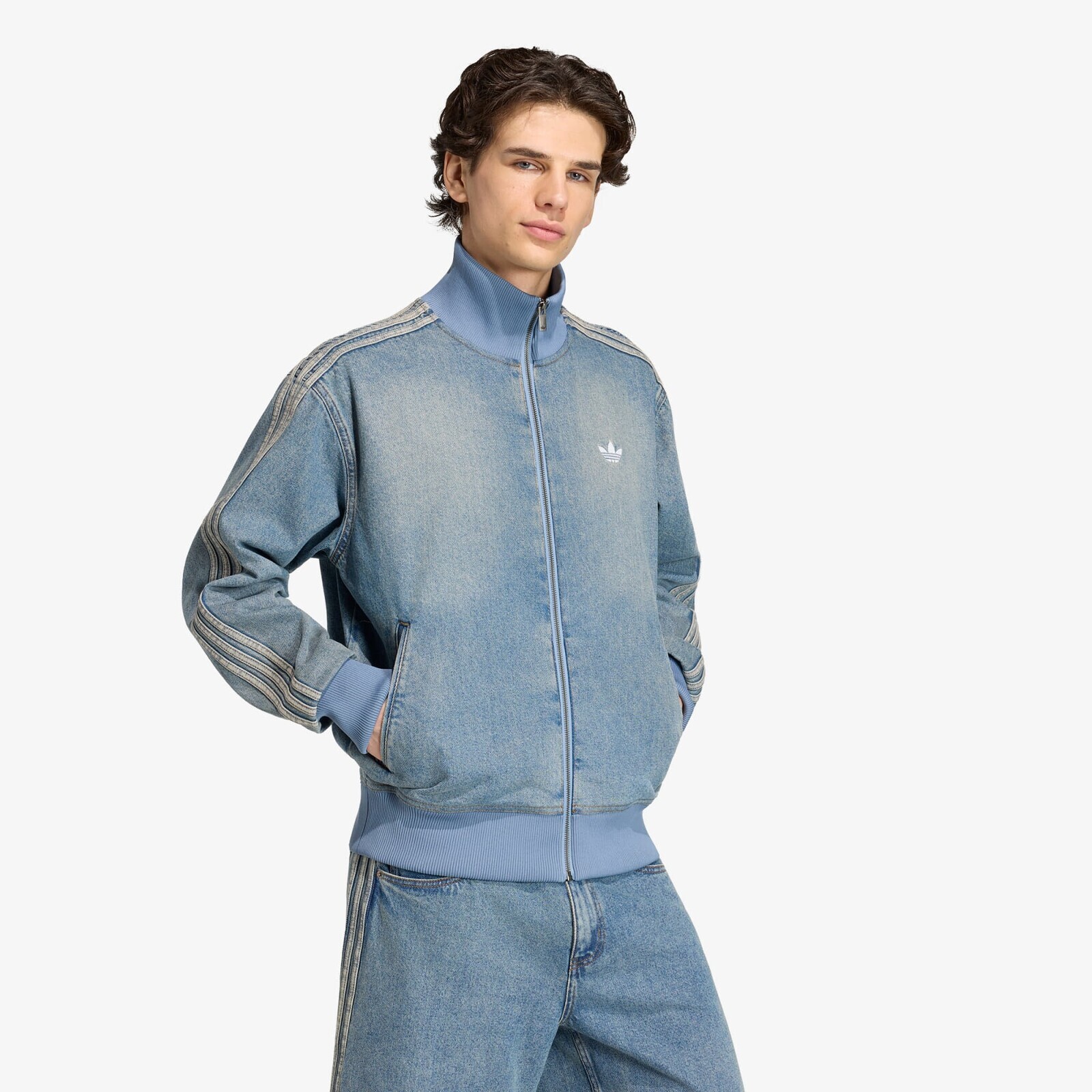 Jacket adidas Firebird Adicolor Denim Track Top Jacket Worn Blue Denim XXL