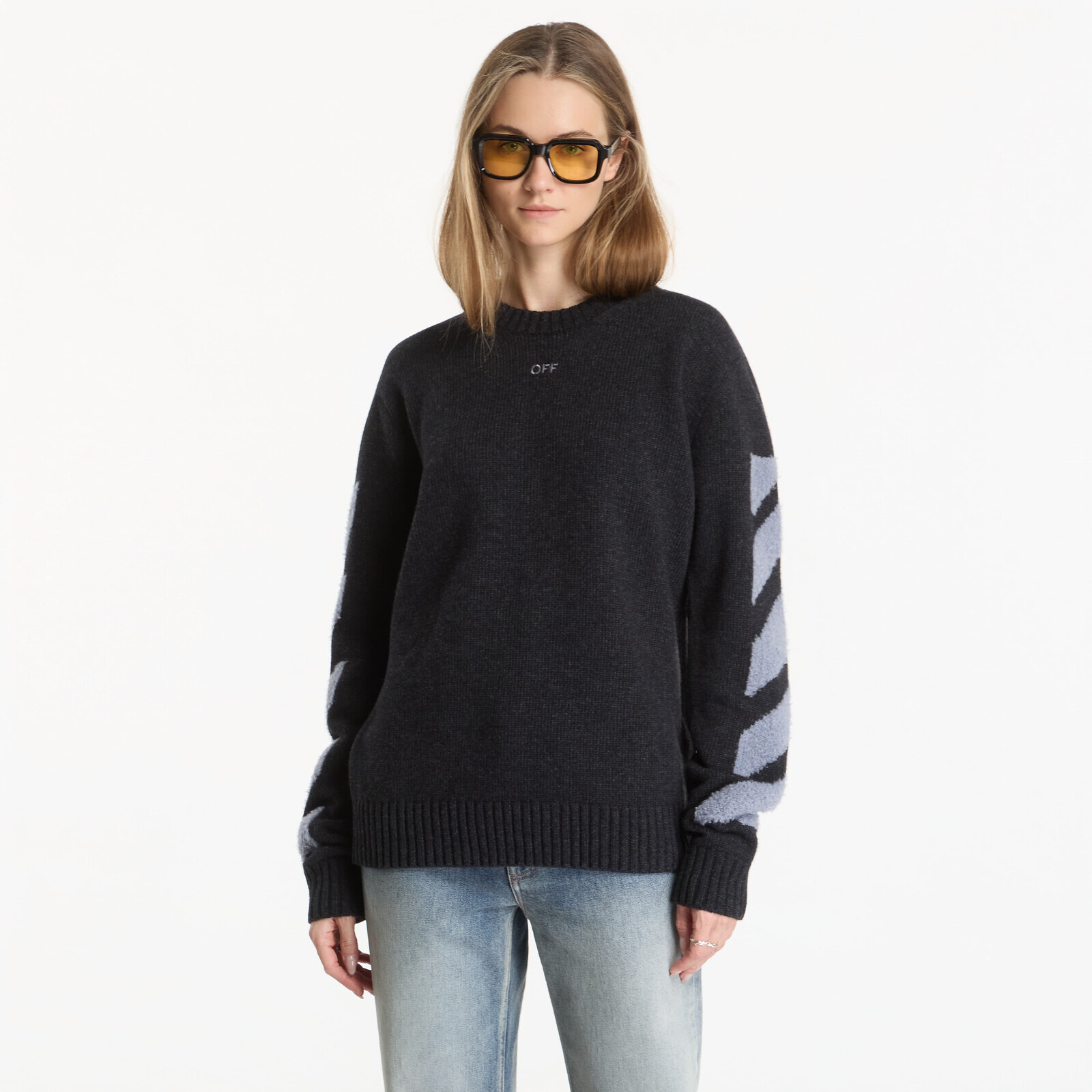 Sweater Off-White Diag Fuzzy Knit Crewneck UNISEX Antracite L