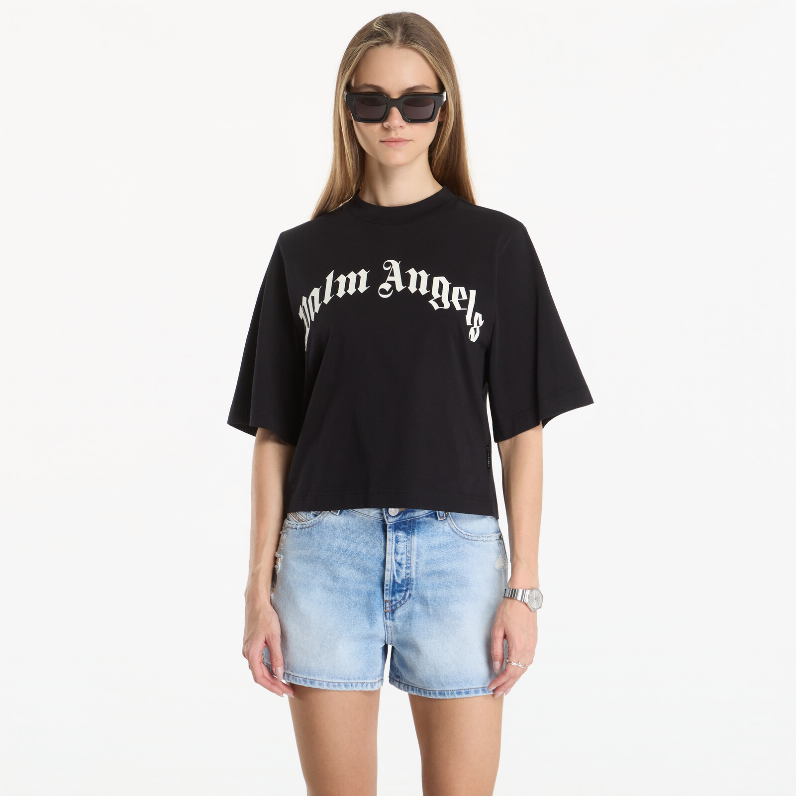 T-shirt Palm Angels Curved Logo Boxy Tee Black/ Off White S