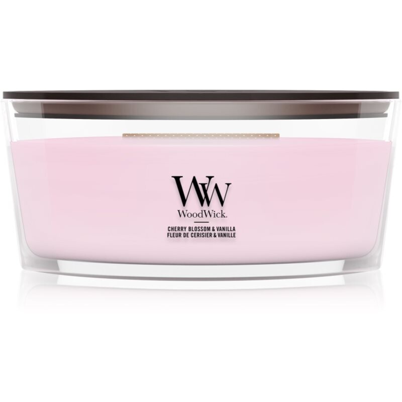 Woodwick Cherry Blossom & Vanilla scented candle with wooden wick 453.6 g