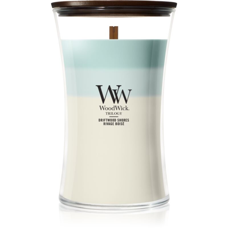 Woodwick Trilogy Driftwood Shores scented candle with wooden wick 610 g