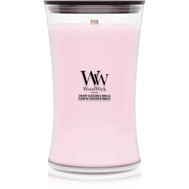 Woodwick Cherry Blossom & Vanilla scented candle with wooden wick 610 g