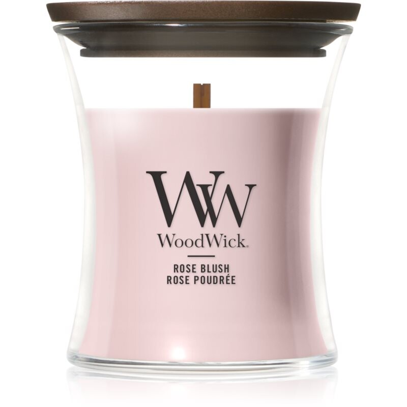 Woodwick Rose Blush scented candle with wooden wick 85 g