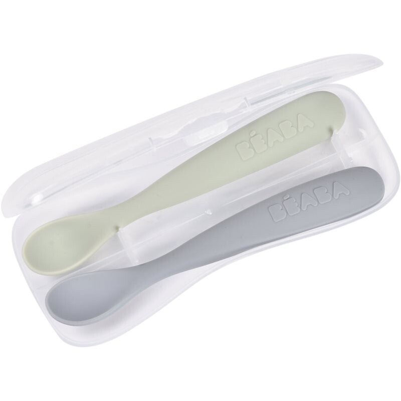 Beaba Set of 2 Ergonomic Spoons spoon with bag Pebble Green 4m+ 2 pc