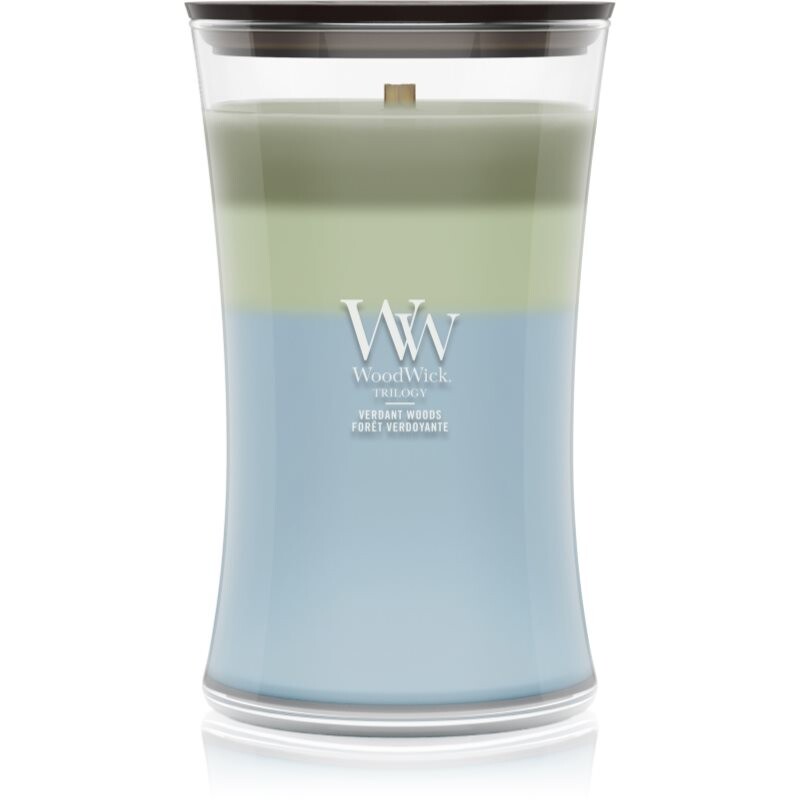 Woodwick Trilogy Verdant Woods scented candle with wooden wick 610 g