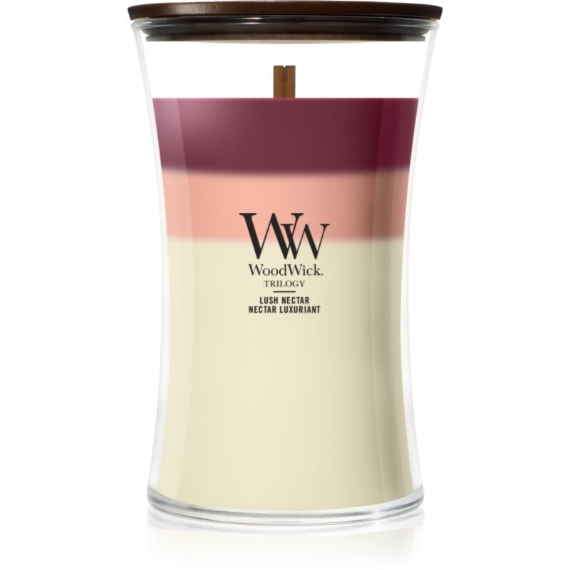 Woodwick Trilogy Lush Nectar scented candle with wooden wick 610 g
