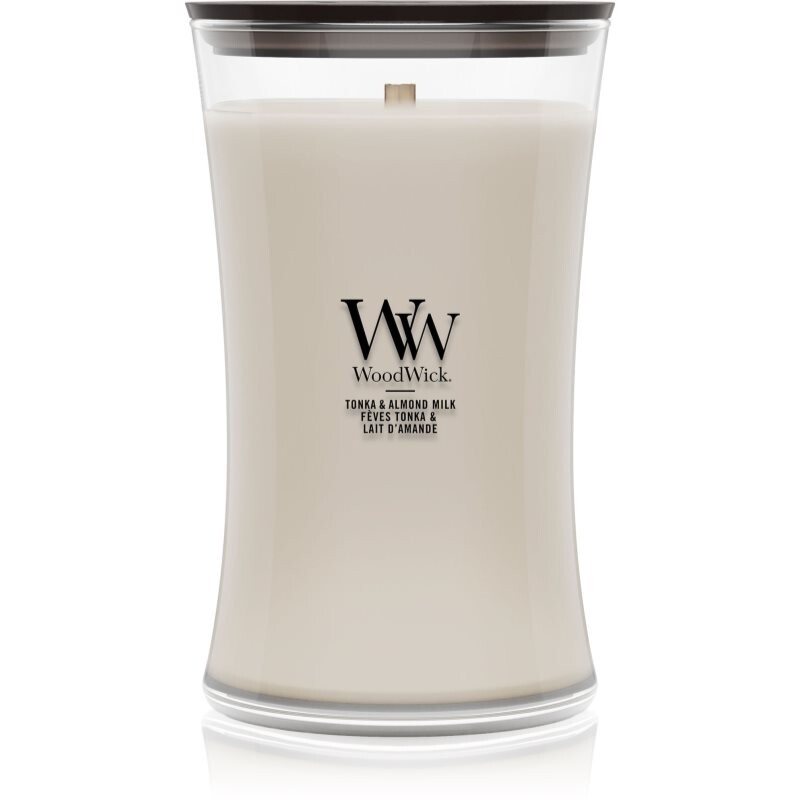 Woodwick Tonka & Almond Milk scented candle with wooden wick 610 g
